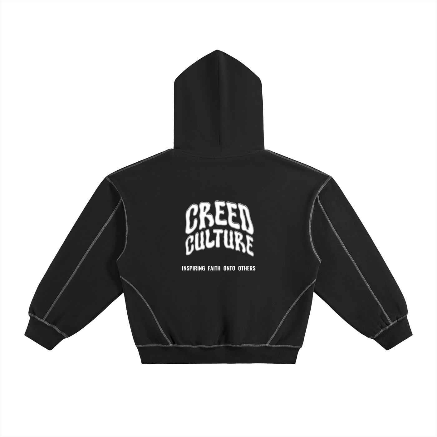 Contrast-Stitched Boxy Fleece Hoodie