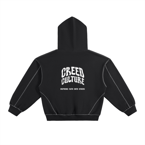 Contrast-Stitched Boxy Fleece Hoodie